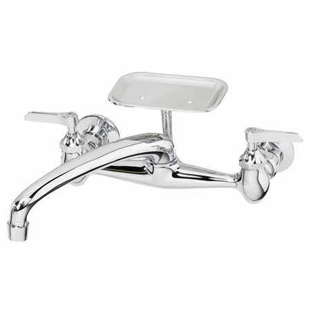 BK 223-015 CHROME WALL-MOUNT UTILITY FAUCET WITH LEVER HANDLES AND 12IN SPOUT (NOT FOR POTABLE WATER USE)